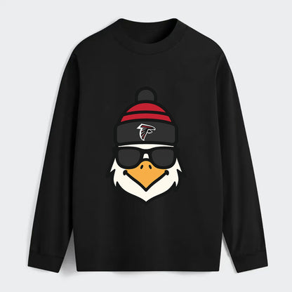 Atlanta Falcon wearing Falcons red and black beanie with pom pom and - Classic Long Sleeve Shirt - Black
