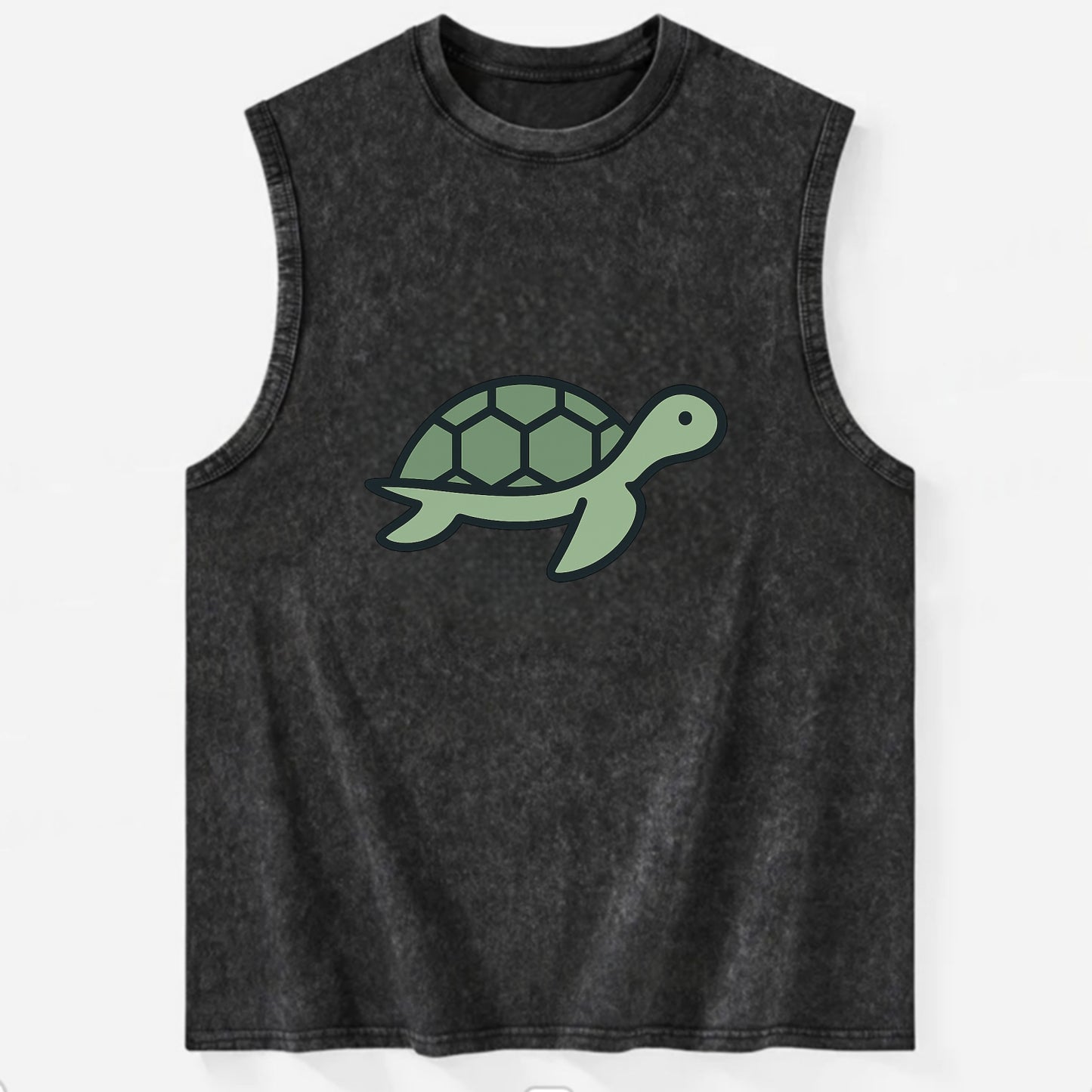 Sea Turtle - Green with shell pattern flat side profile - Vintage Washed Tank - Black