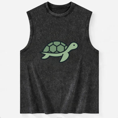 Sea Turtle - Green with shell pattern flat side profile - Vintage Washed Tank - Black