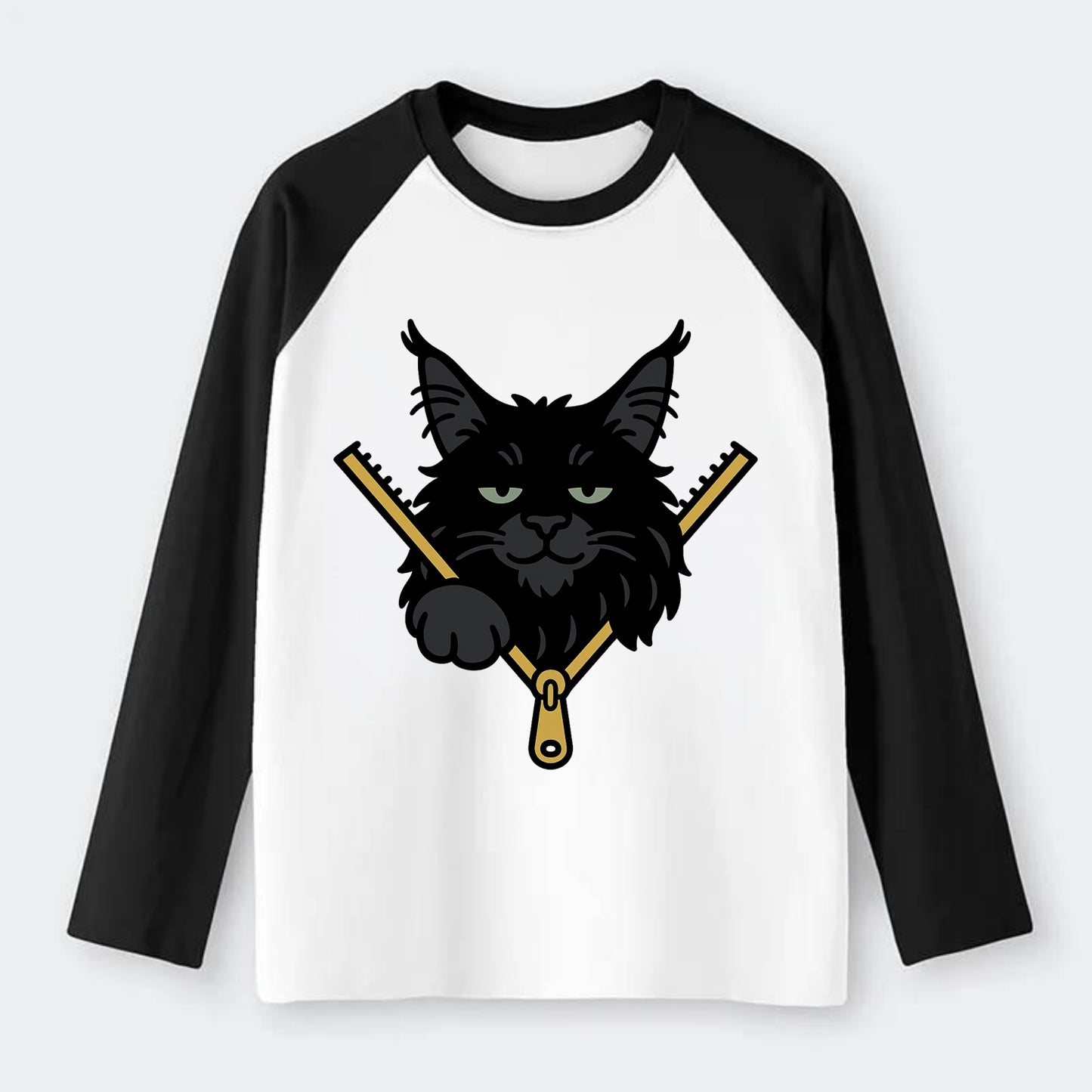 Black Maine Coon - Raglan Long Sleeve T-Shirt - Black