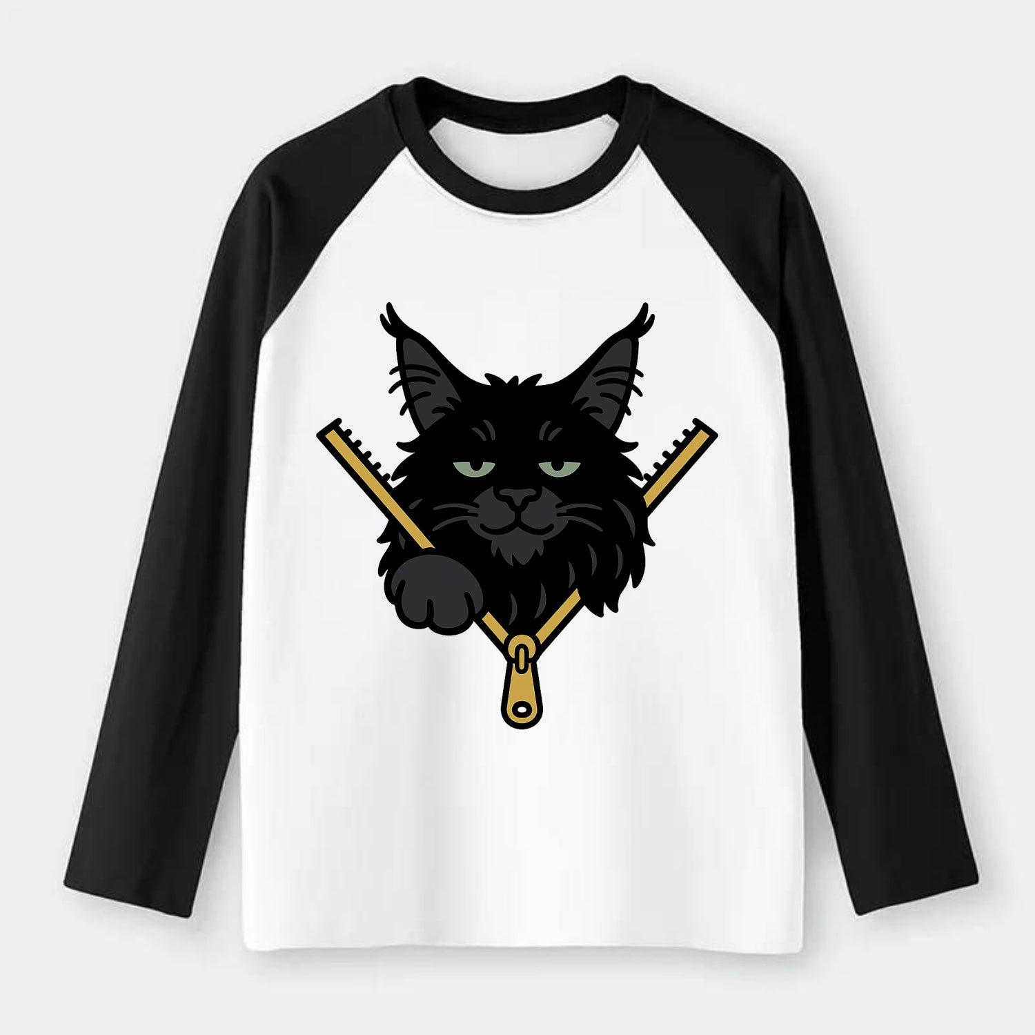 Black Maine Coon - Raglan Long Sleeve T-Shirt - Black