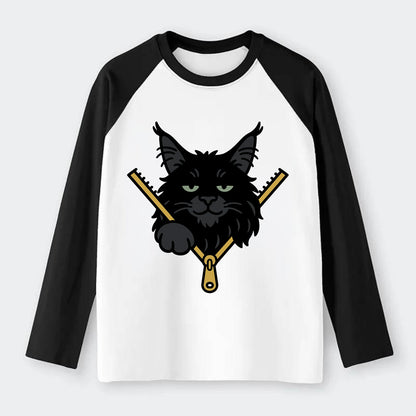 Black Maine Coon - Raglan Long Sleeve T-Shirt - Black