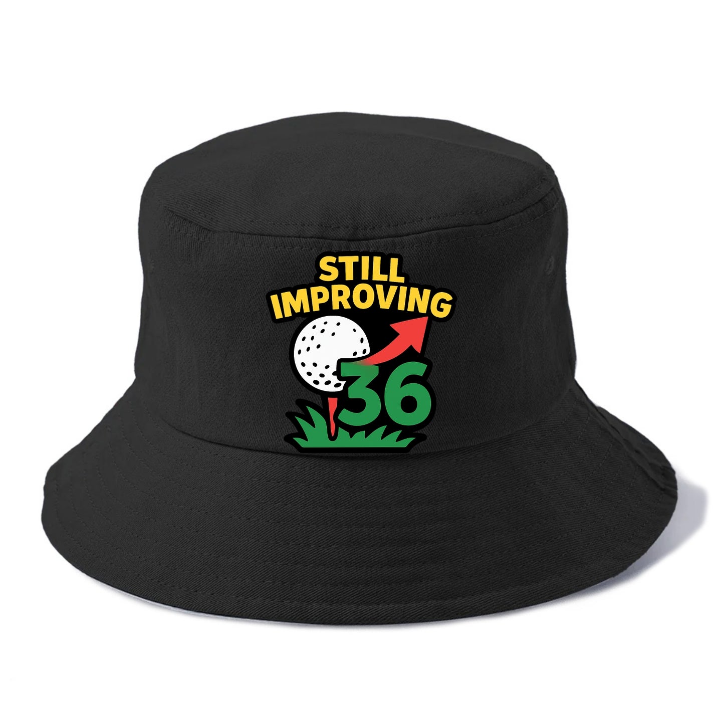 Handicap number getting higher with arrow - "Still Improving" - optimistic handicap - Bucket Hat - Black