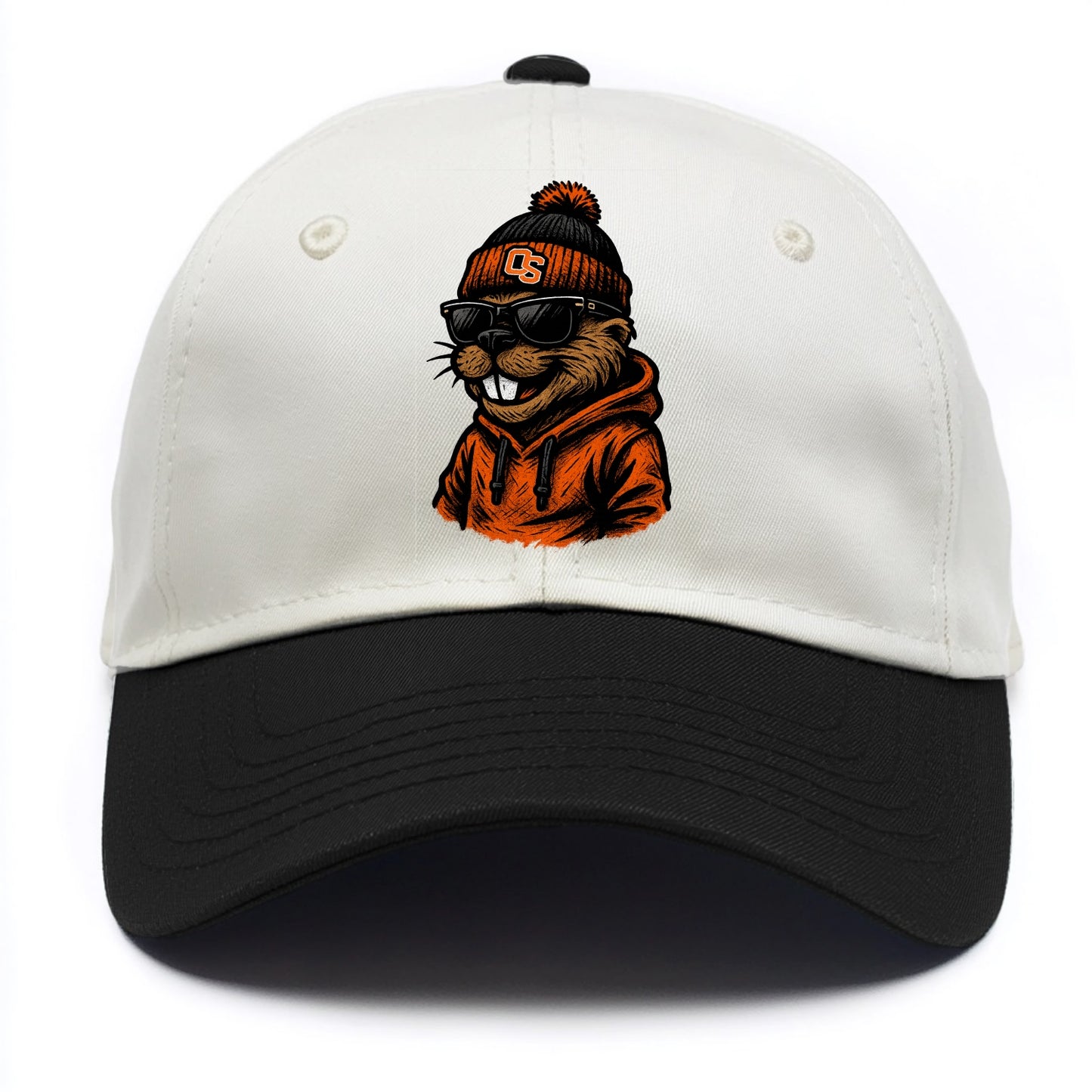 Corvallis Beaver wearing Oregon State beanie with OS patch - Two Tone Cap - Black