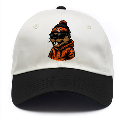 Corvallis Beaver wearing Oregon State beanie with OS patch - Two Tone Cap - Black