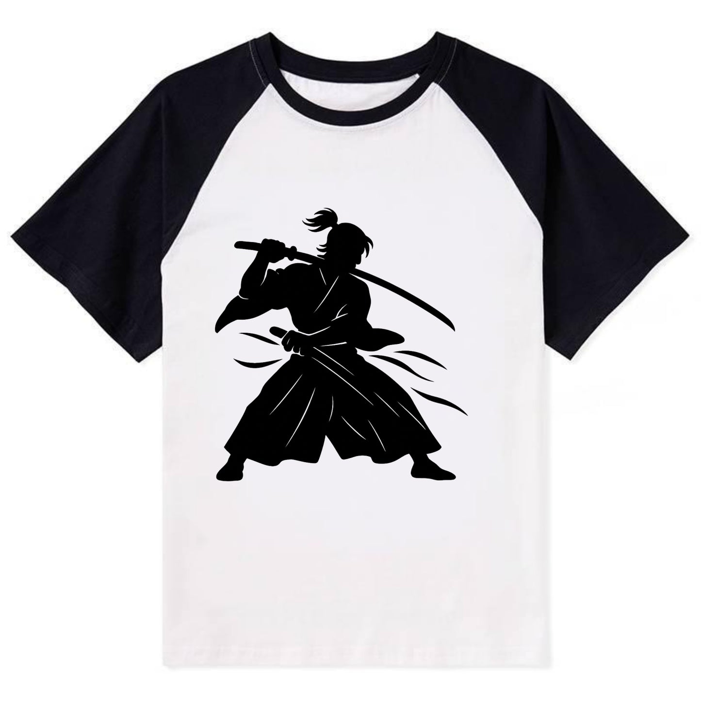 Japanese samurai sword draw - Contrast Raglan T-shirt - Black