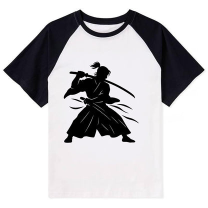 Japanese samurai sword draw - Contrast Raglan T-shirt - Black