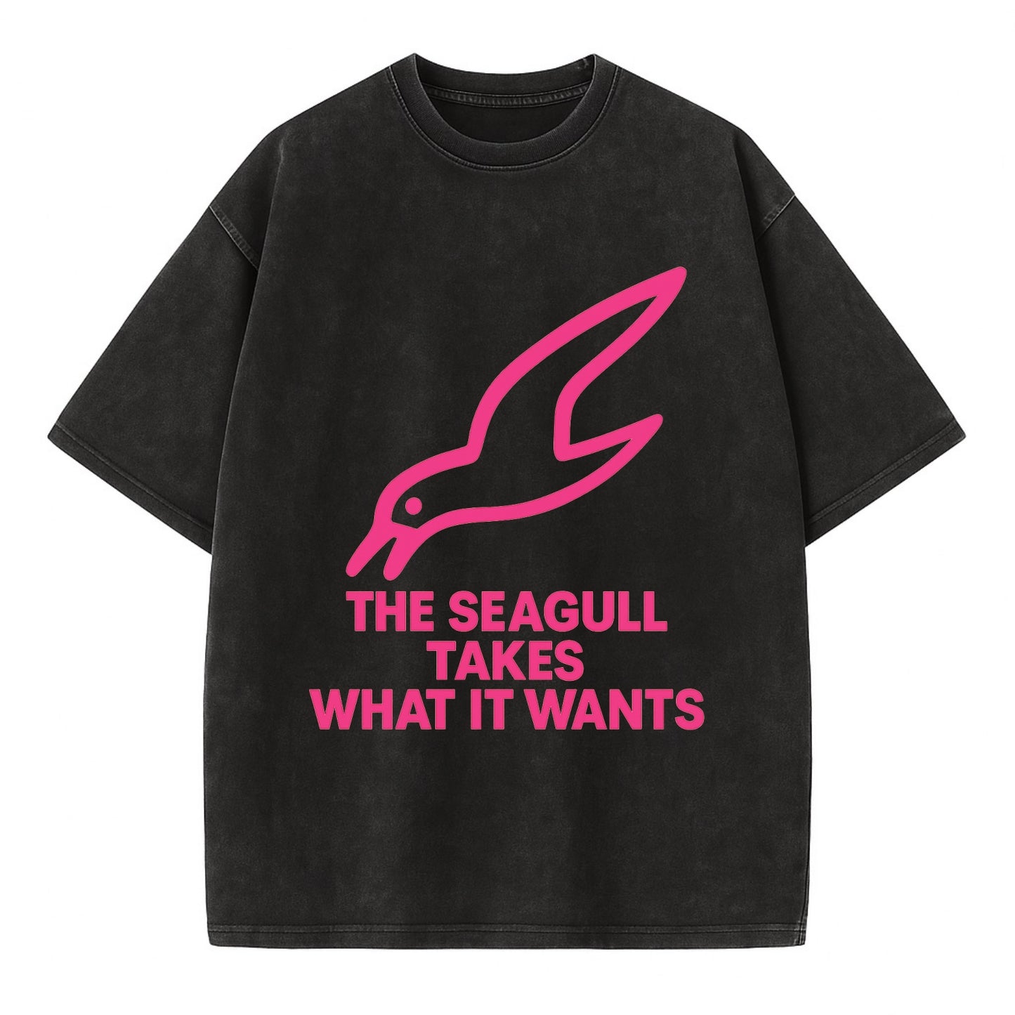 THE SEAGULL TAKES WHAT IT WANTS | Aggressive seagull diving down - Vintage T-shirt - Black