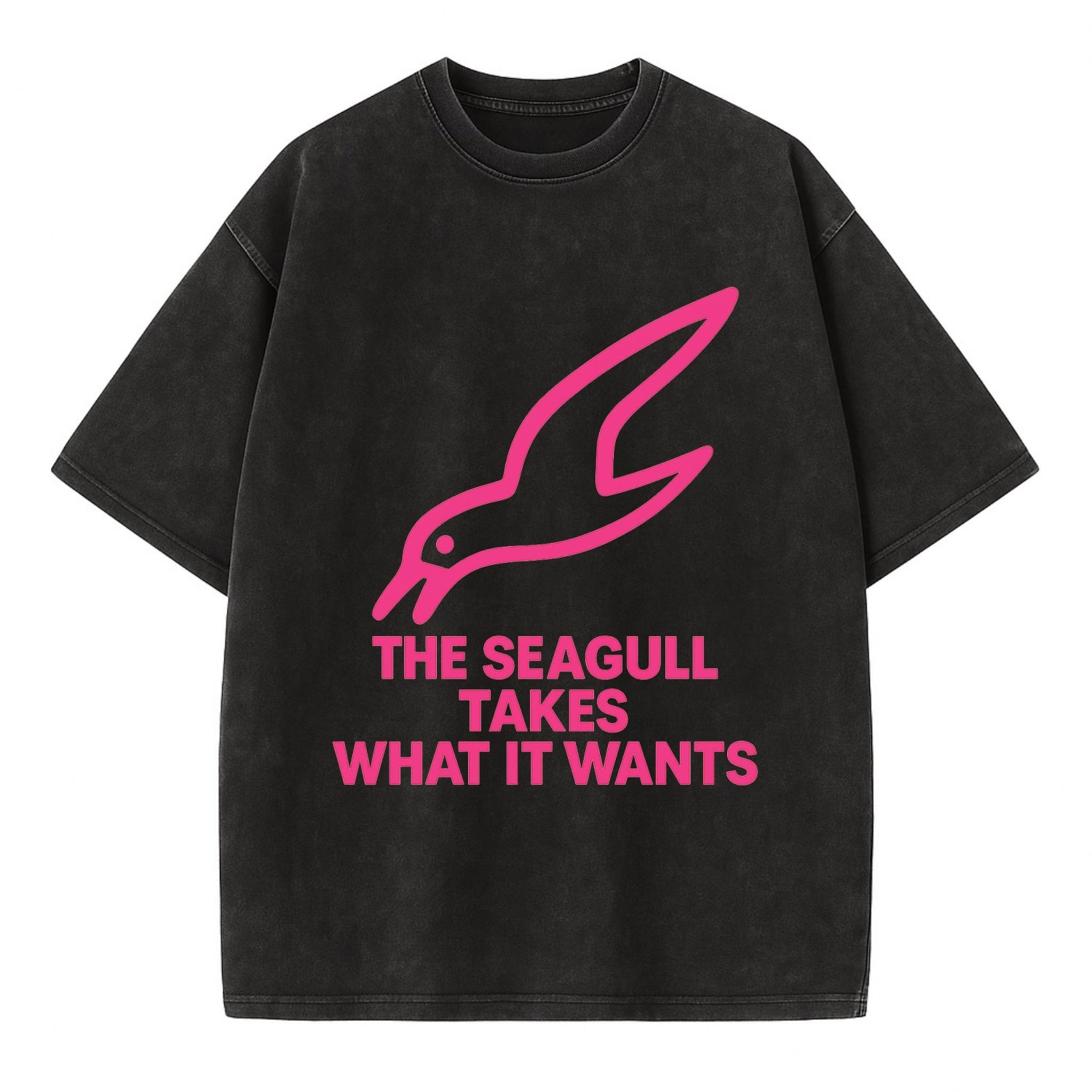 THE SEAGULL TAKES WHAT IT WANTS | Aggressive seagull diving down - Vintage T-shirt - Black