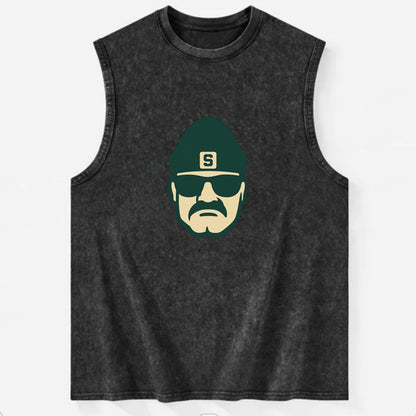 East Lansing Spartan wearing Michigan State beanie with S patch - Vintage Washed Tank - Black