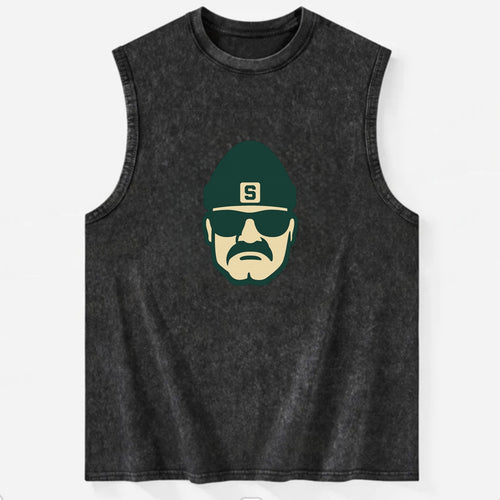 East Lansing Spartan wearing Michigan State beanie with S patch - Vintage Washed Tank