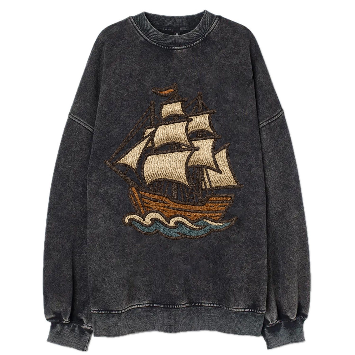 Sailing Ship  - Vintage Sweatshirt - Black