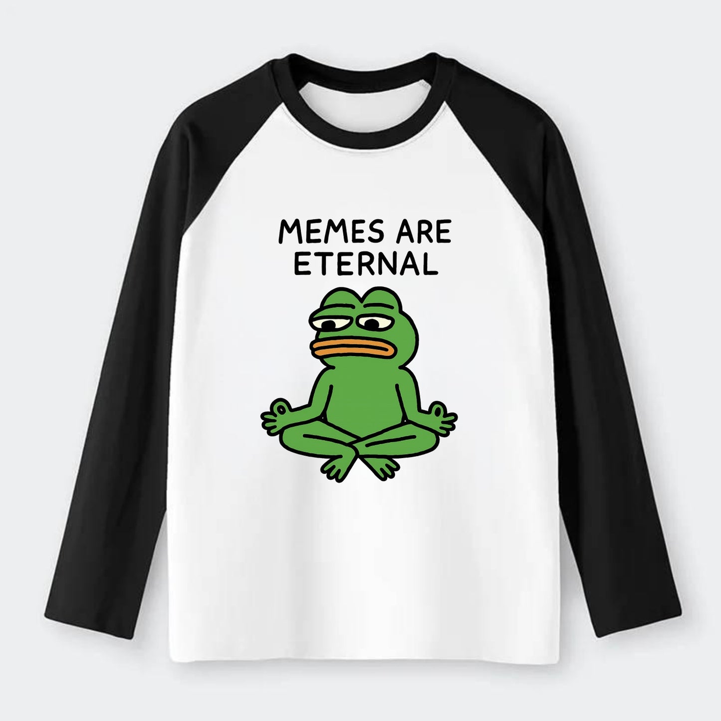 MEMES ARE ETERNAL | Immortal pepe meditating - Raglan Long Sleeve T-Shirt - Black