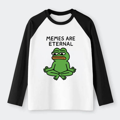 MEMES ARE ETERNAL | Immortal pepe meditating - Raglan Long Sleeve T-Shirt - Black