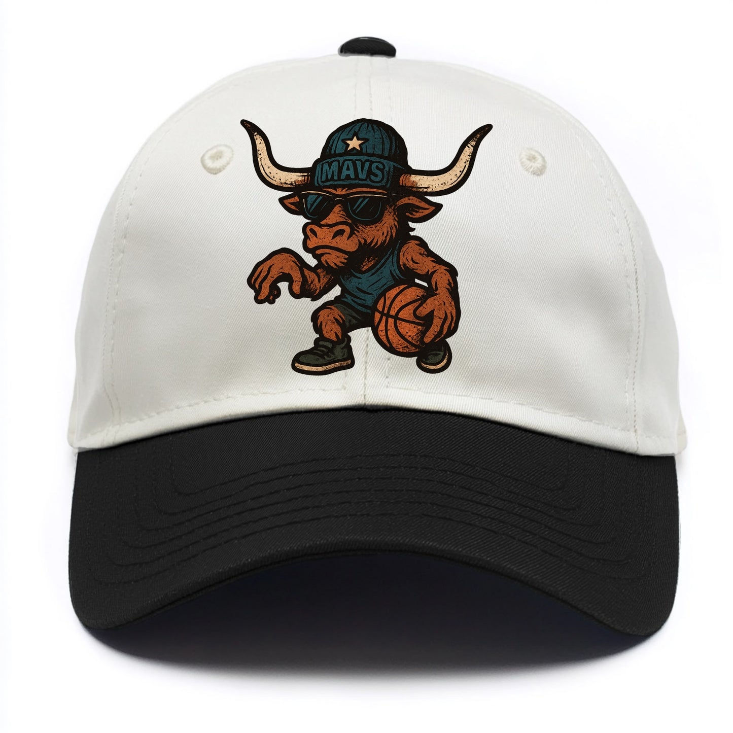 Texas Longhorn wearing Mavs beanie with lone star patch and wayfarer sunglasses - Two Tone Cap - Black