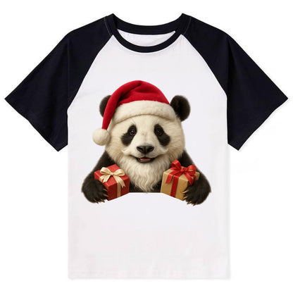 Santa Panda  - Contrast Raglan T-shirt - Black