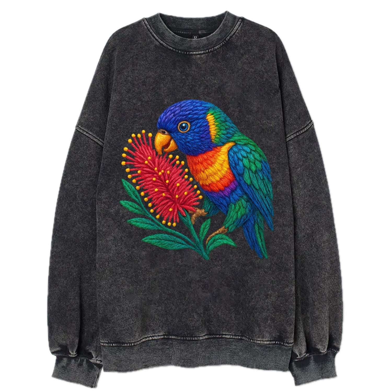 Rainbow Lorikeet Bottlebrush - Vintage Sweatshirt - Black