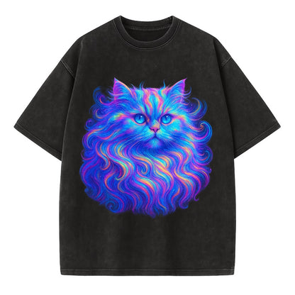 Luxurious Persian cat with flowing fur that refracts into rainbow prisms, soft - Vintage T-shirt - Black