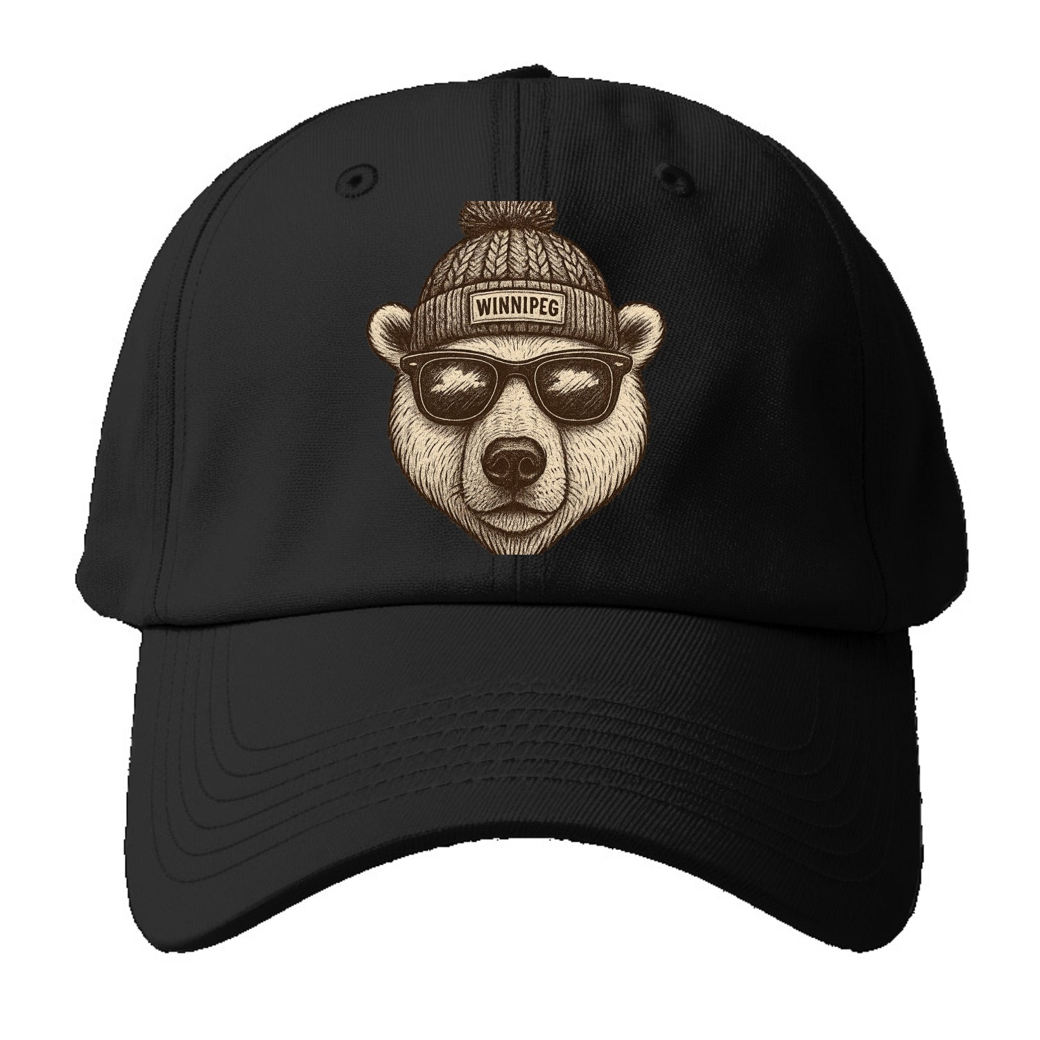 Winnipeg Polar Bear wearing Winnipeg beanie with pom pom and wayfarer sunglasses - Baseball Cap - Black