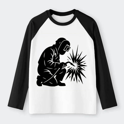 Welder sparks flying dramatically - Raglan Long Sleeve T-Shirt - Black