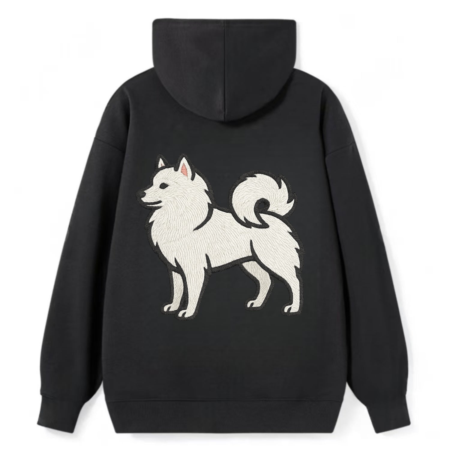 American Eskimo Dog - White spitz embroidered standing design - Classic Pullover Hoodie - Black