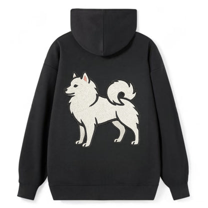 American Eskimo Dog - White spitz embroidered standing design - Classic Pullover Hoodie - Black