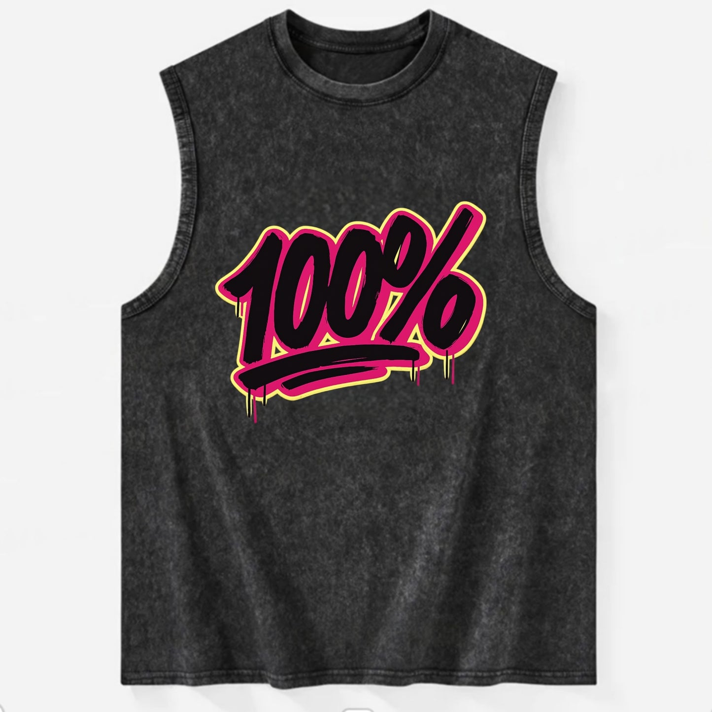 Bold typography design - "100%" - all in, fully committed - Vintage Washed Tank - Black