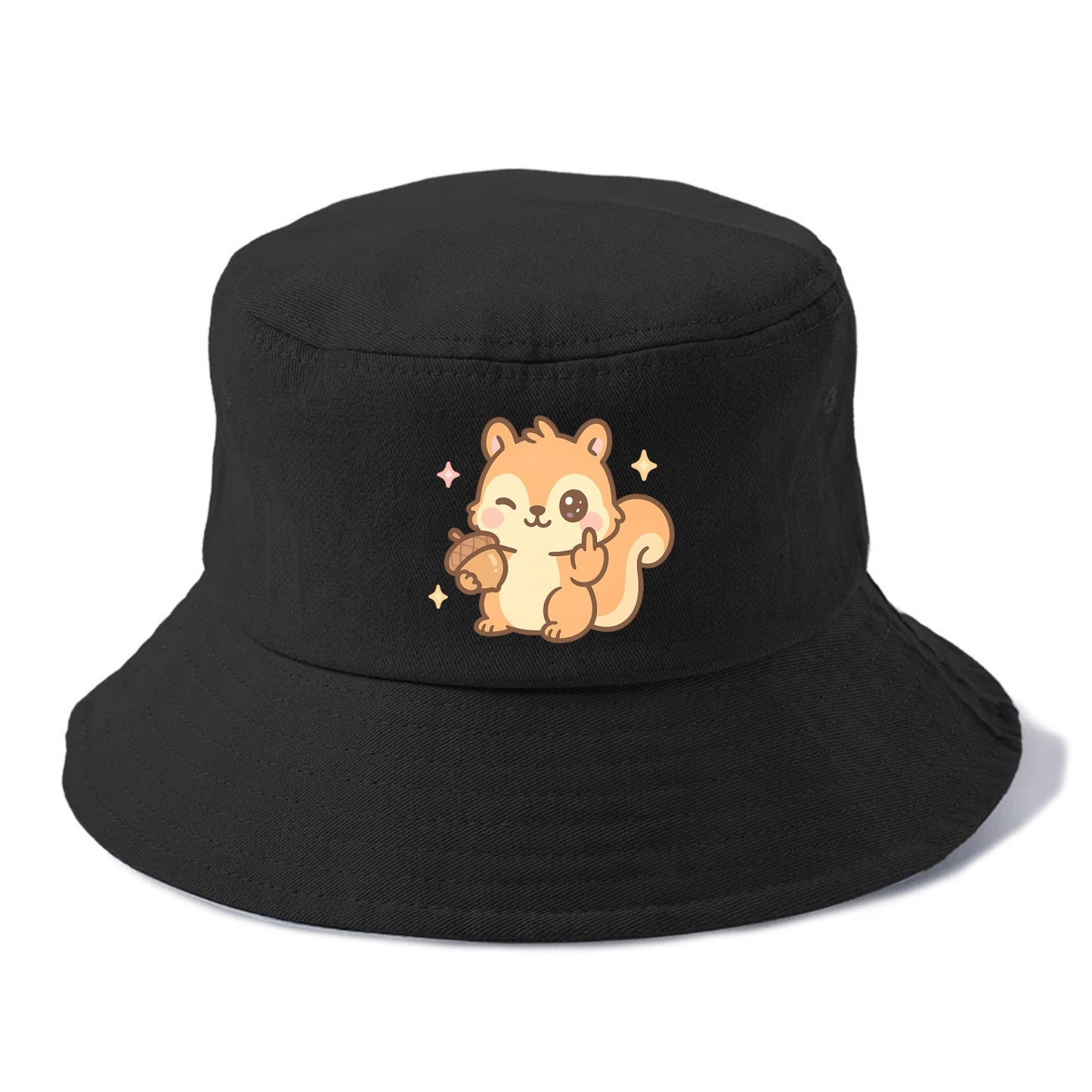 sweet squirrel holding acorn in one paw, flipping off with the other - Bucket Hat - Black
