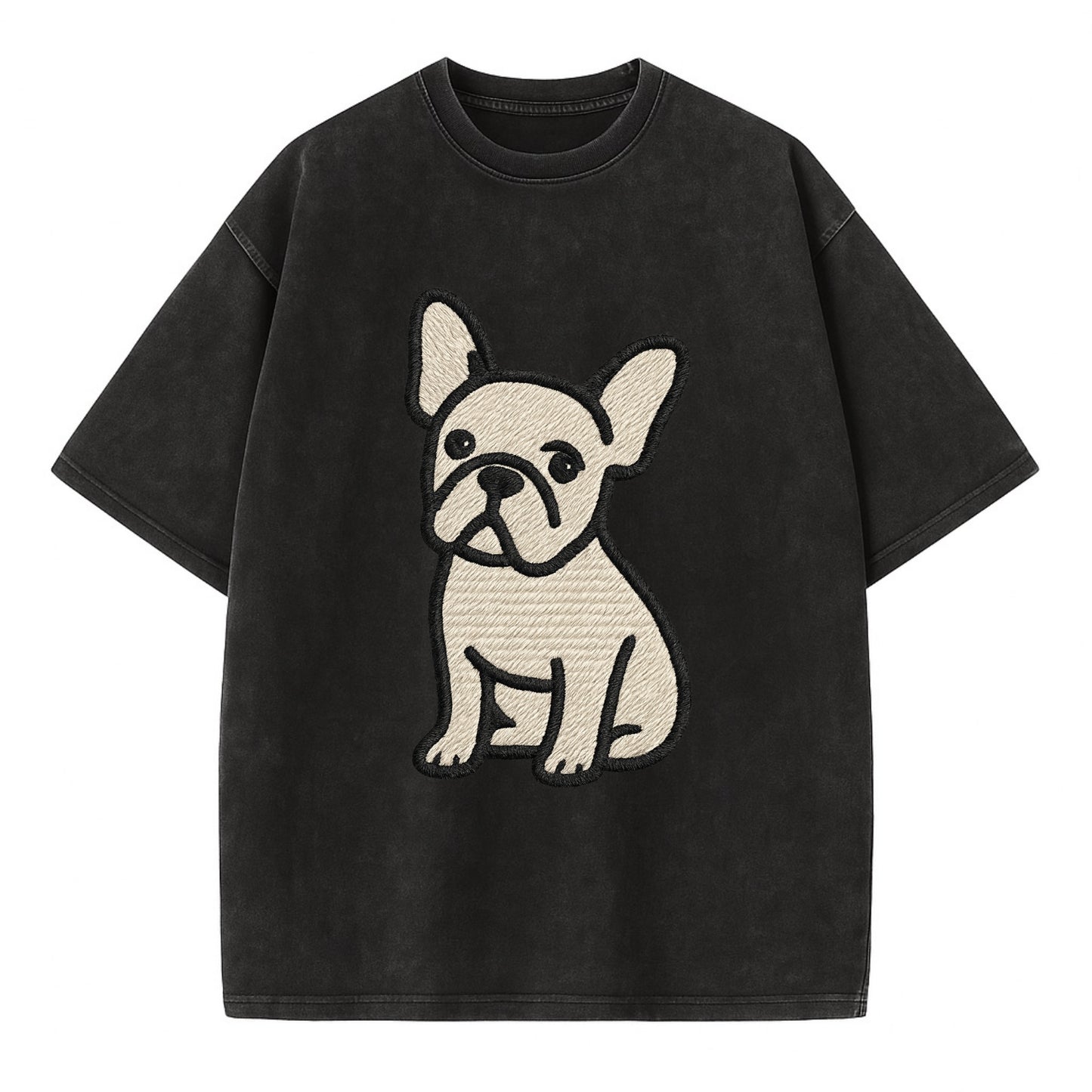French Bulldog - Head tilt one ear up - Vintage T-shirt - Black