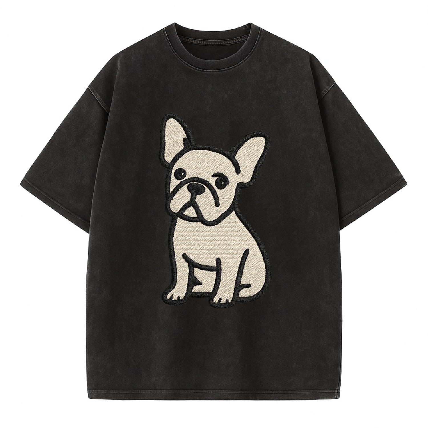 French Bulldog - Head tilt one ear up - Vintage T-shirt - Black