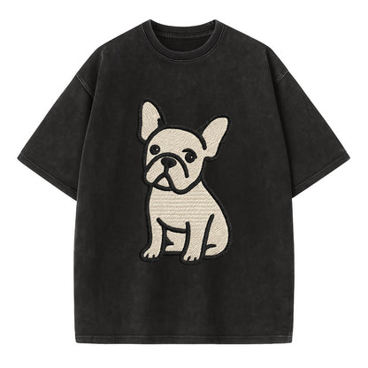 French Bulldog - Head tilt one ear up - Vintage T-shirt - Black