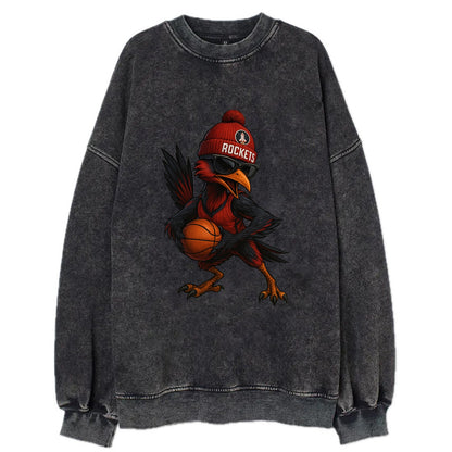 Houston Roadrunner wearing Rockets beanie with launch pad patch and wayfarer - Vintage Sweatshirt - Black