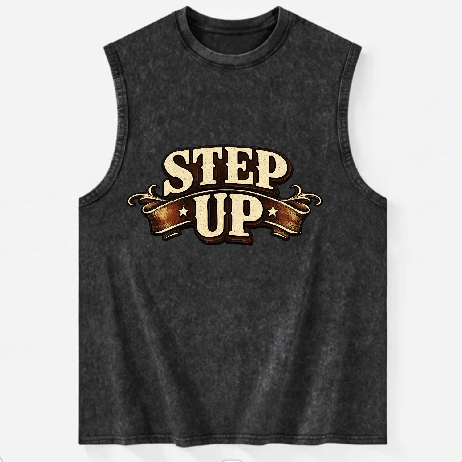 Bold typography design - "STEP UP" - rise to occasion, take charge - Vintage Washed Tank - Black