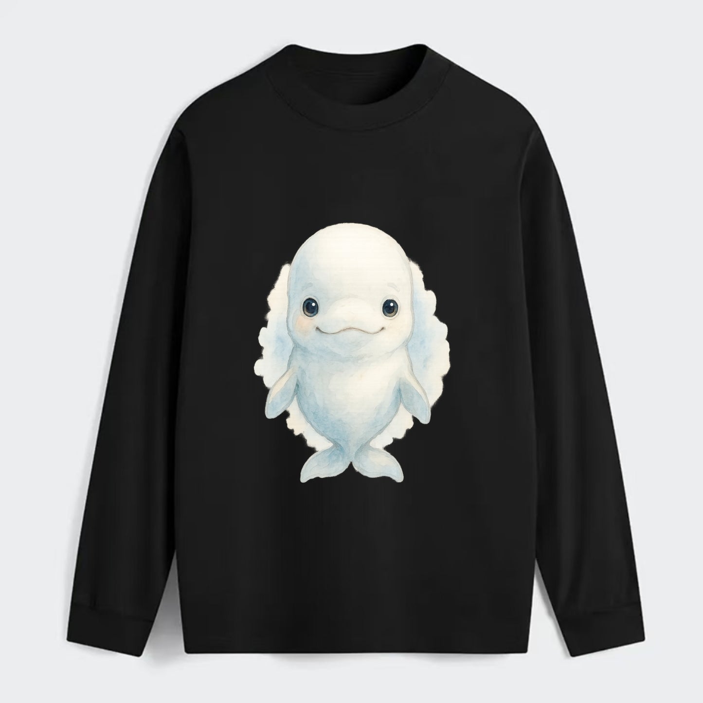 Baby Beluga Whale - pure white, rounded forehead, small eyes with big - Classic Long Sleeve Shirt - Black