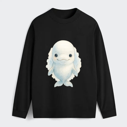 Baby Beluga Whale - pure white, rounded forehead, small eyes with big - Classic Long Sleeve Shirt - Black