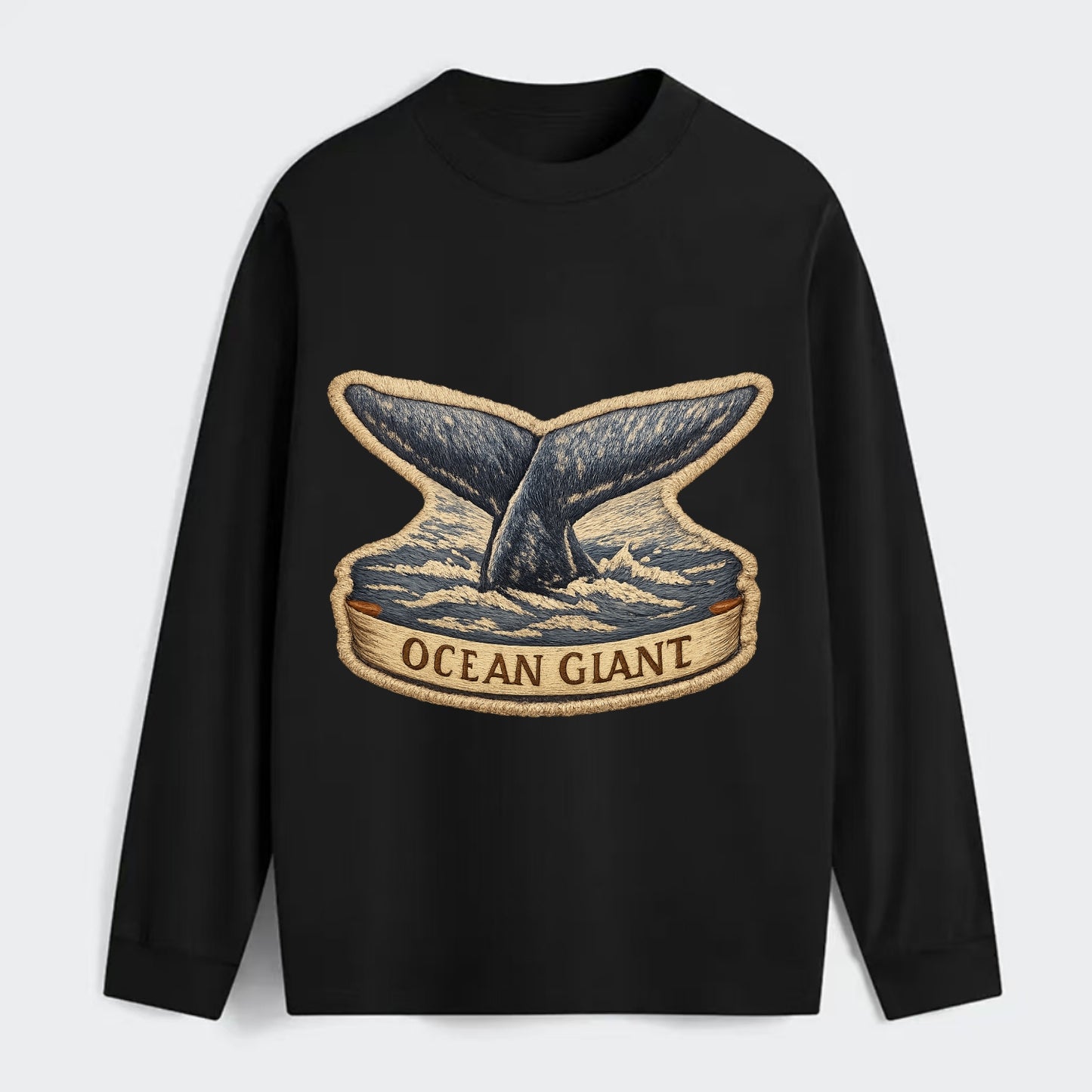 WHALE TAIL - diving whale in blue and gray , ocean giant - Classic Long Sleeve Shirt - Black
