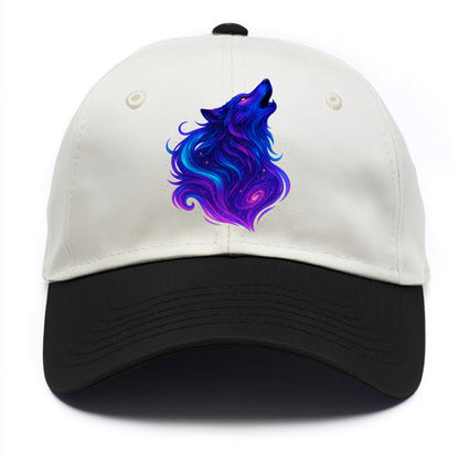 Noble wolf with flowing fur that transforms into aurora borealis streams, cyan and - Two Tone Cap - Black