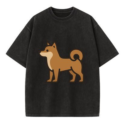 Shiba Inu - Red sesame flat side profile - Vintage T-shirt - Black