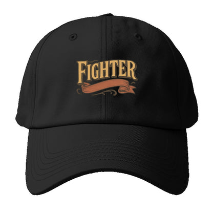 Bold typography design - "FIGHTER" - never giving up, battling on - Baseball Cap For Big Heads - Black