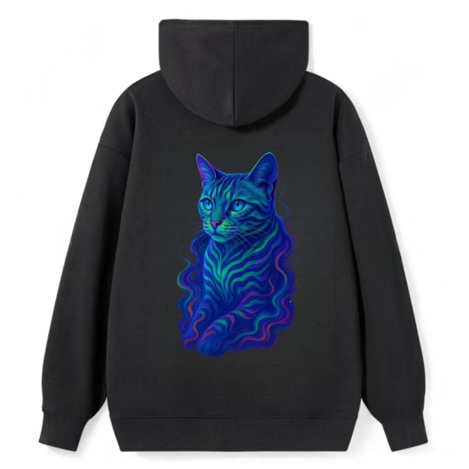 Exotic Bengal cat with aurora borealis colors flowing through its - Classic Pullover Hoodie - Black