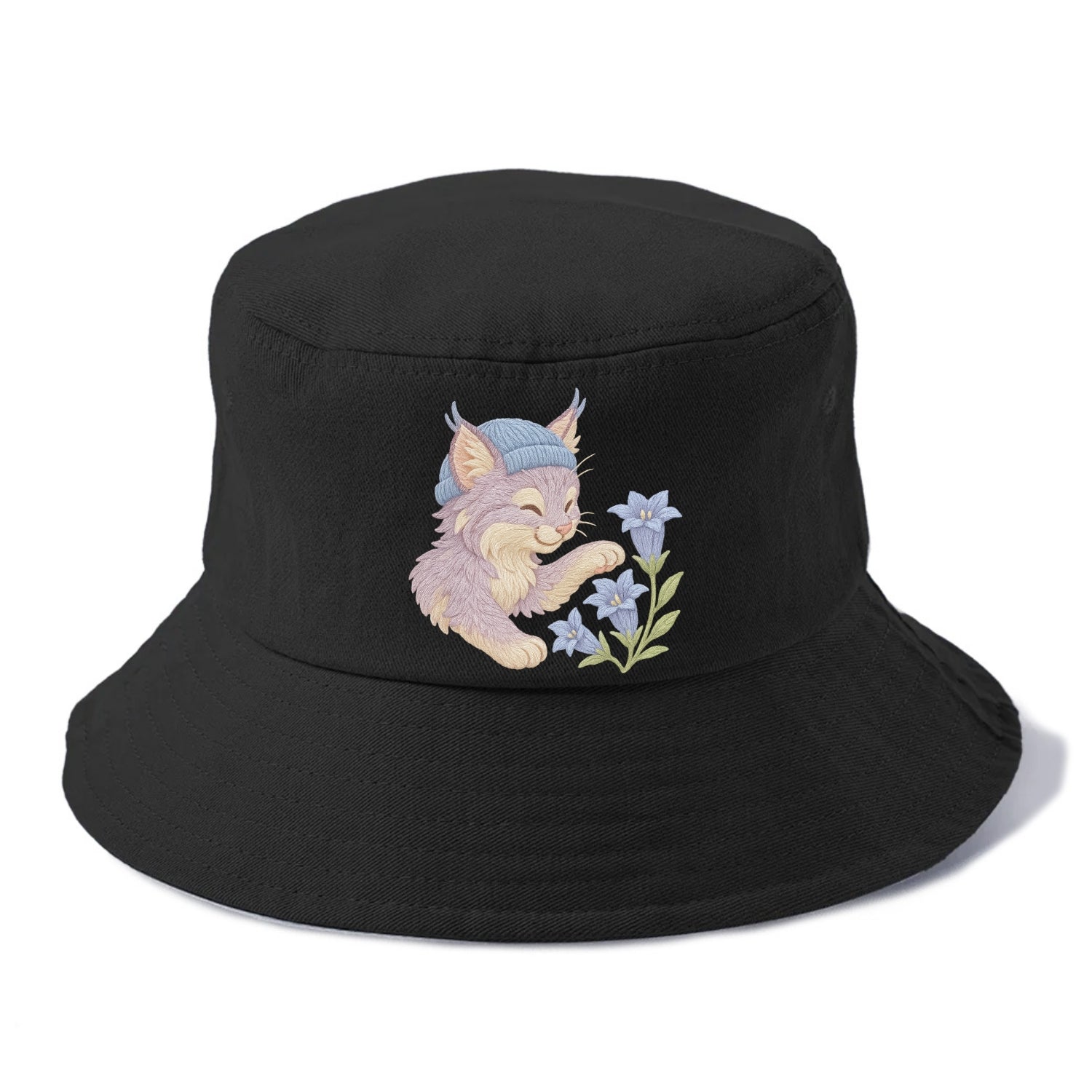 Lynx and Gentian  - Bucket Hat - Black
