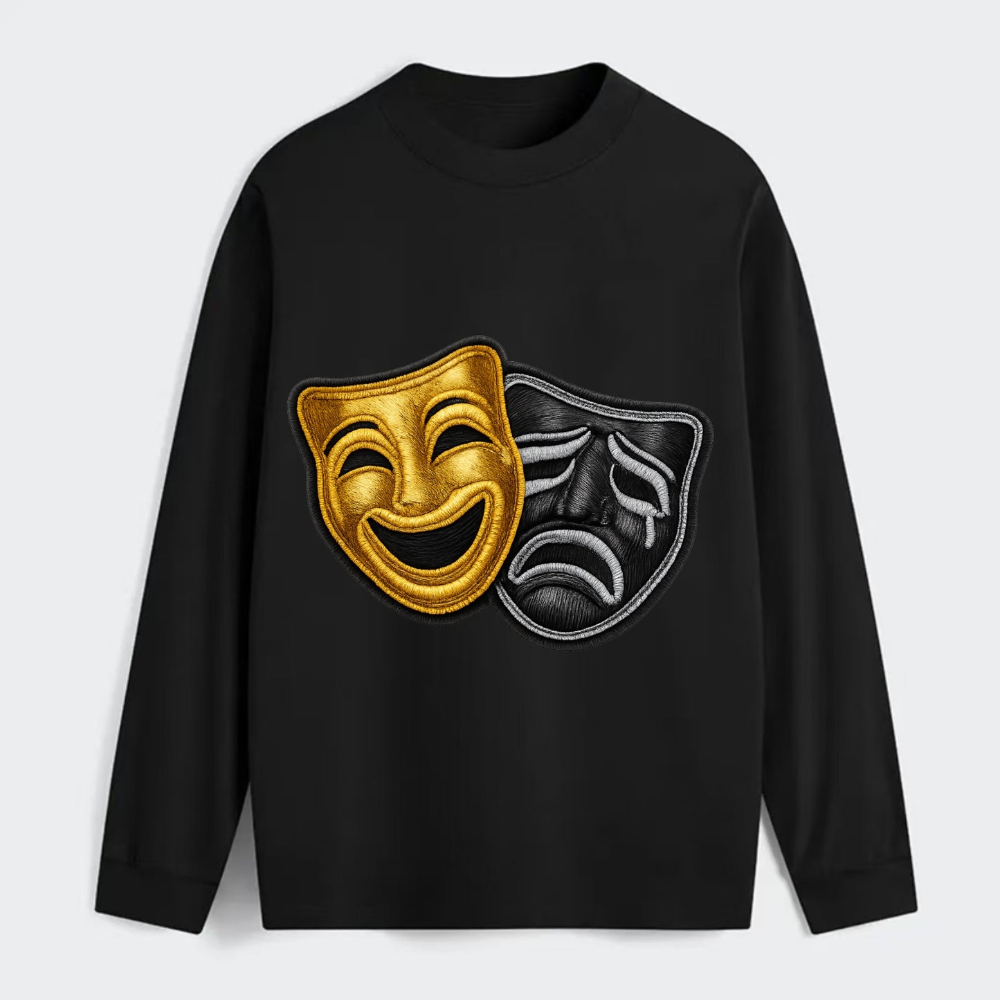 BROADWAY MASKS - comedy tragedy masks in gold and black , theater - Classic Long Sleeve Shirt - Black
