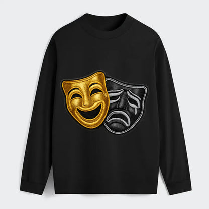 BROADWAY MASKS - comedy tragedy masks in gold and black , theater - Classic Long Sleeve Shirt - Black