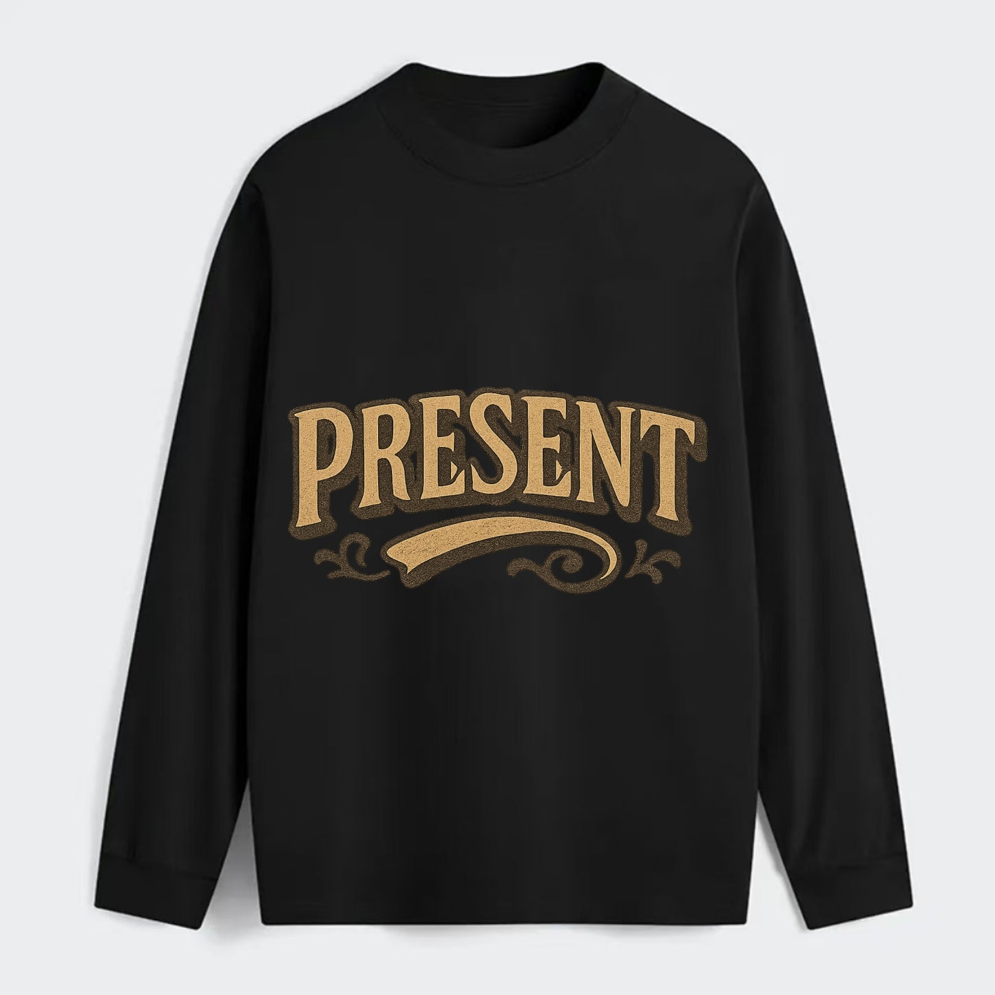 Bold typography design - "PRESENT" - living in the now - Classic Long Sleeve Shirt - Black