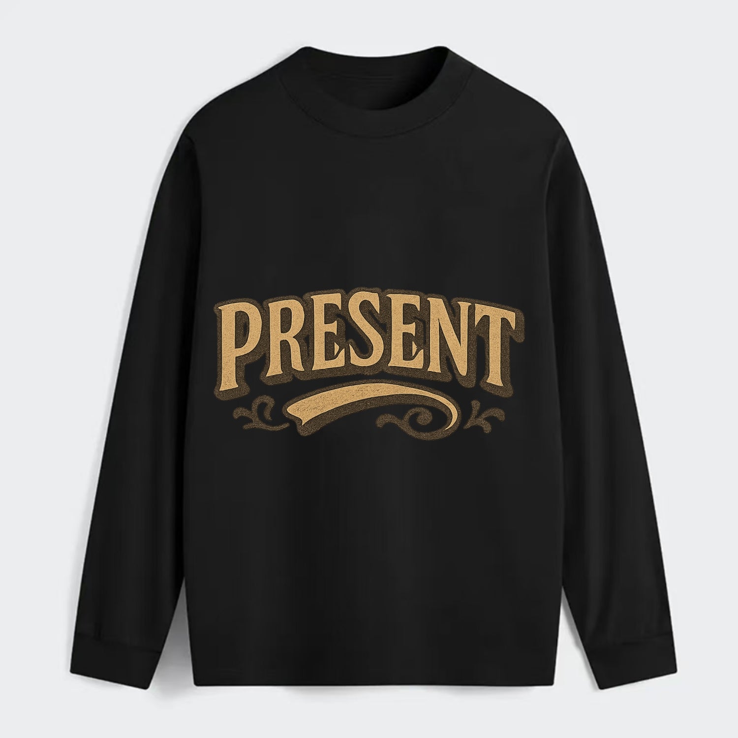Bold typography design - "PRESENT" - living in the now - Classic Long Sleeve Shirt - Black