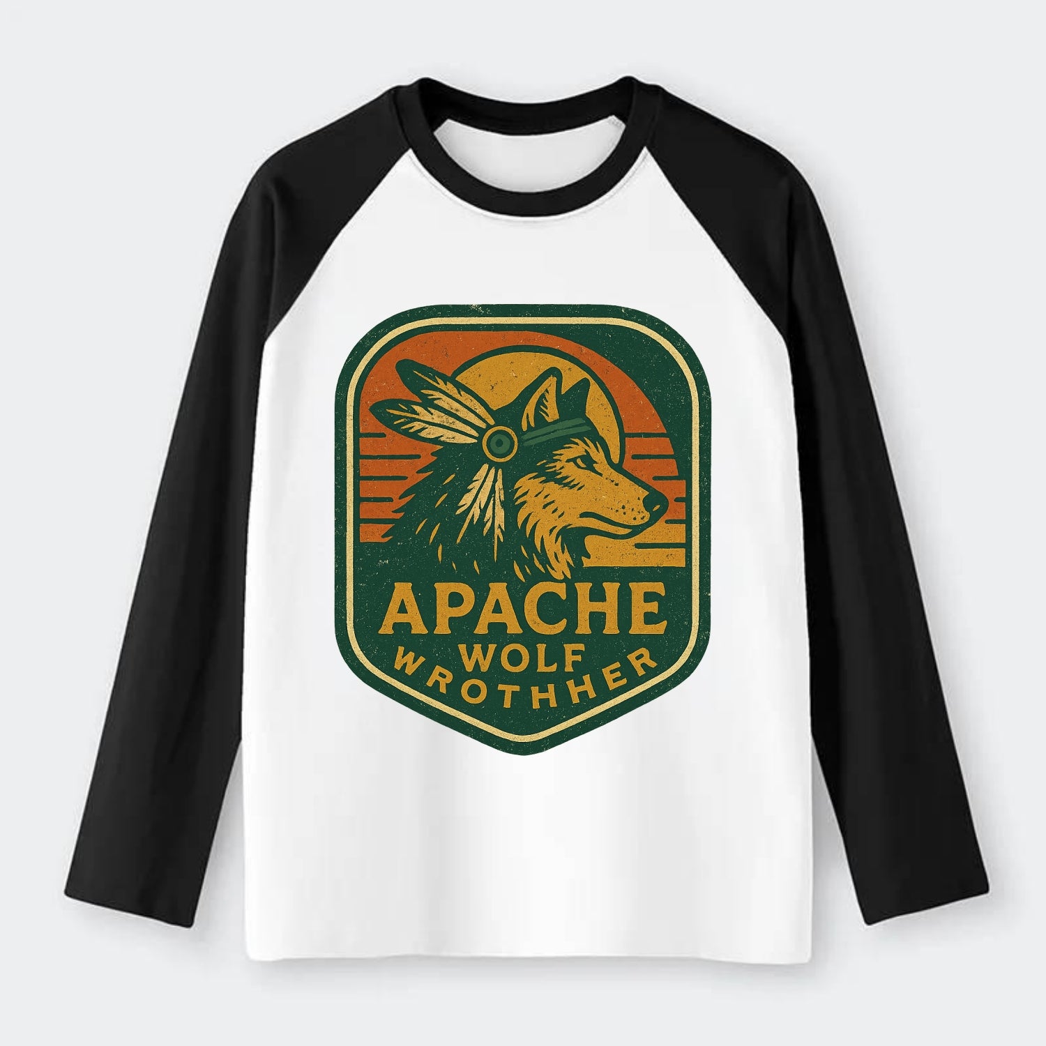 Apache Wolf Brother  - Raglan Long Sleeve T-Shirt - Black