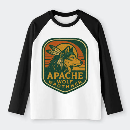 Apache Wolf Brother  - Raglan Long Sleeve T-Shirt - Black