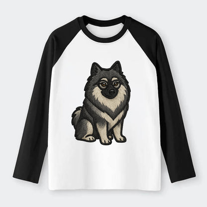 Keeshond - Gray and black spectacles embroidered design - Raglan Long Sleeve T-Shirt - Black