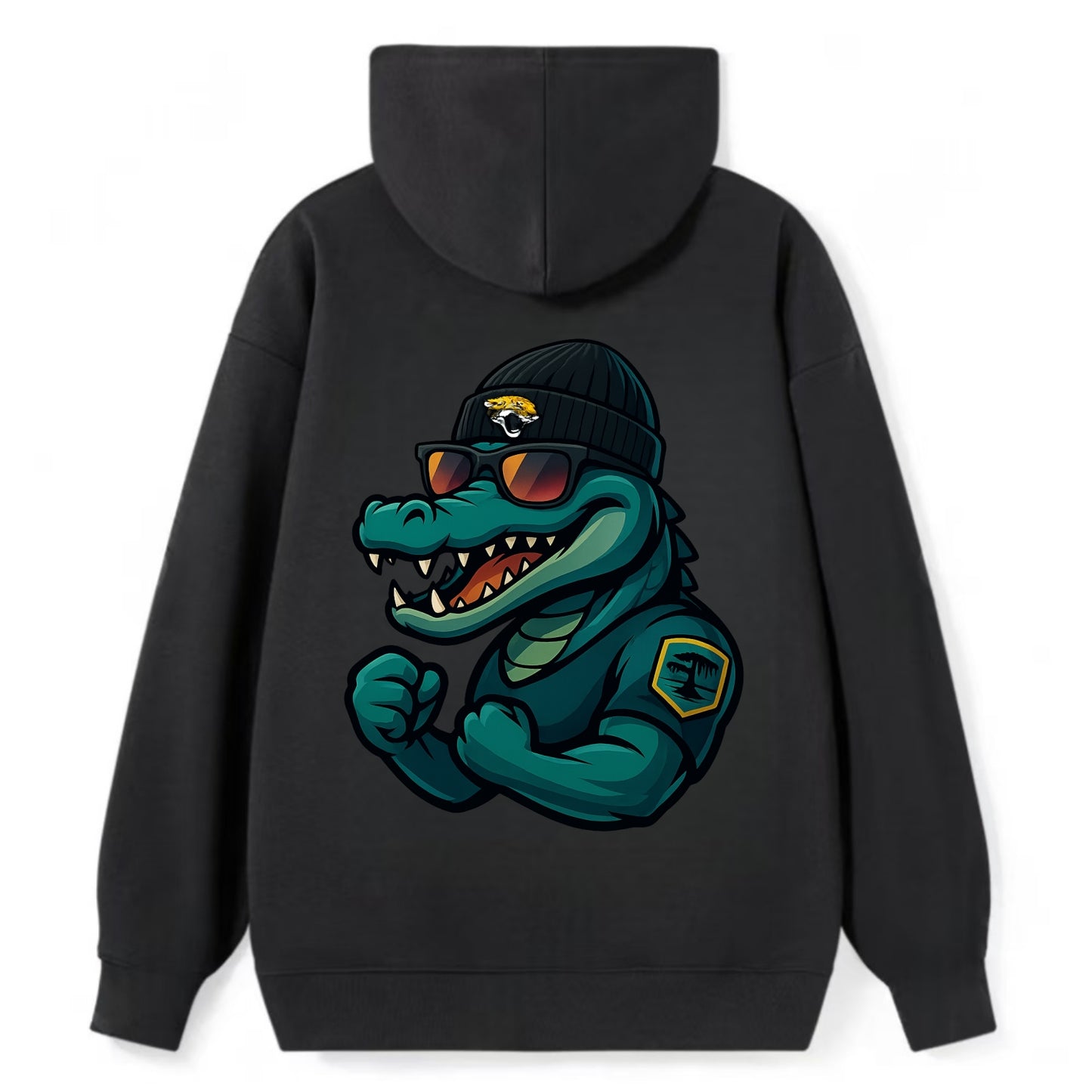 Jacksonville Alligator wearing Jaguars beanie with swamp patch and - Classic Pullover Hoodie - Black