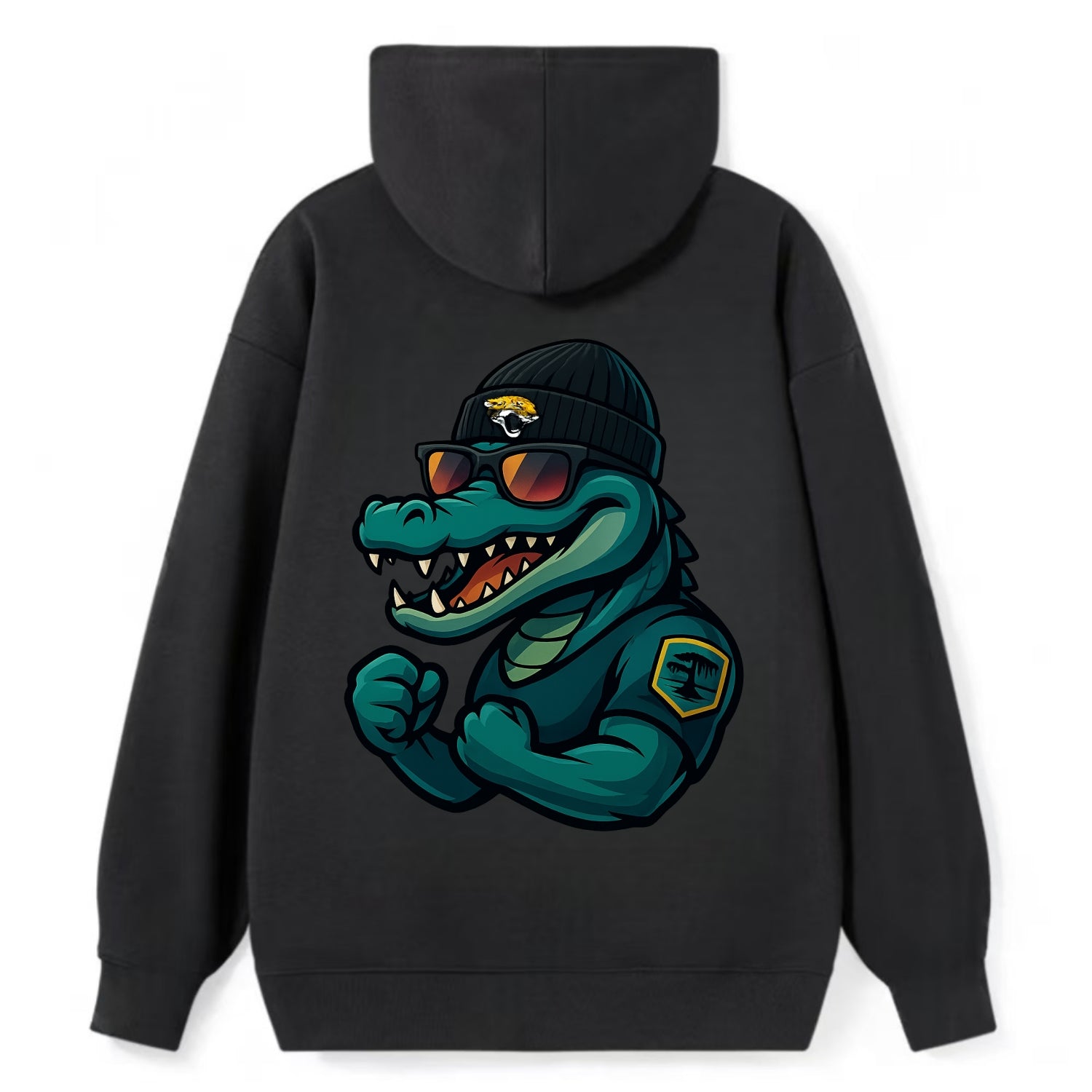 Jacksonville Alligator wearing Jaguars beanie with swamp patch and - Classic Pullover Hoodie - Black